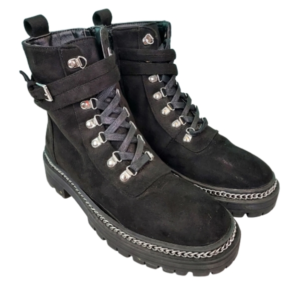 Charlotte Russe canvas combat boots with silver chain, women's size 8, black - Picture 1 of 10